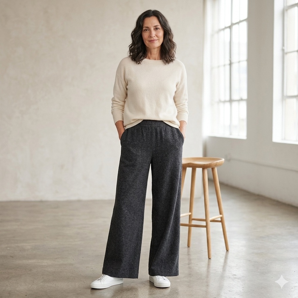 Faherty Womens Wide Leg Patch Pocket Pants Size L Charcoal Stretch Cotton
